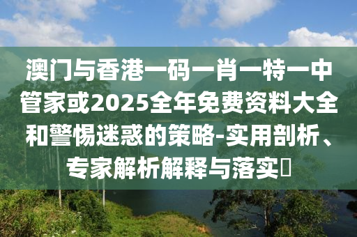 澳門與香港一碼一肖一特一中管家或2025全年免費資料大全和警惕迷惑的策略-實用剖析、專家解析解釋與落實?